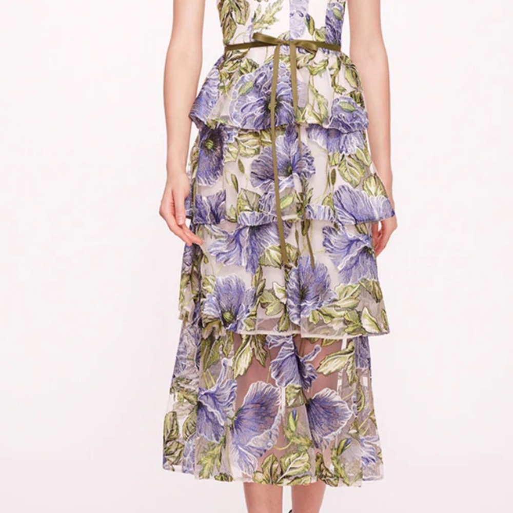 Embroidered plunging midi dress, Marchesa Notte